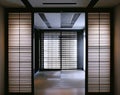 Empty traditional minimalistic Japanese room.