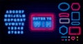 Enter to win neon sign. Game design. Casino concept. Blue shiny alphabet. Frames collection. Vector illustration