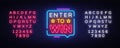 Enter to Win Neon Text Vector. Enter to Win neon sign, design template, modern trend design, night neon signboard, night Royalty Free Stock Photo
