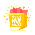 Enter to win prizes gift box. Cartoon origami style