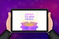 Enter to Win Prizes. Open Red Gift Box and Confetti. Vector stock Illustration. Royalty Free Stock Photo