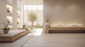 A serene spa reception white wall mockup, whitish floor HD image Royalty Free Stock Photo