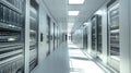 Enter a vibrant data center bustling with activity where rows of sleek servers work tirelessly, illuminated by bright, natural