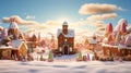 Pixar Studio-style scene showcasing a delightful array of gingerbread characters in high