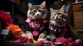 Two Artistic Cats in Fun Pink Outfits Creating Jewelry AI Generated