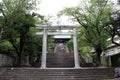 Entering the entrance gate of Suwa Shrine of Nagasaki from the main street