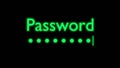 Entering password on computer. Green inscription and 8 digit parole. 3d render.