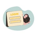 Entering personal email and security concept. Smiling man standing near login username and password