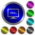 Entering to application luminous coin-like round color buttons