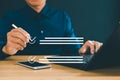Enterprise performance audit Business owners use computers to conduct online audit surveys, fill out digital audits, and evaluate