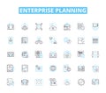 Enterprise planning linear icons set. Strategy, Budgeting, Forecasting, Analysis, Optimization, Execution, Planning line