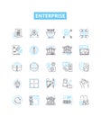 Enterprise vector line icons set. Corporation, Business, Industry, Work, Entity, Management, Commercial illustration