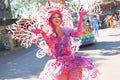 Entertainers in colorful costumes participating in DisneyWorld parade