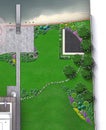 Entertaining backyard aerial view, rendering sketch