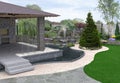 Entertaining backyard garden creation, 3D illustration