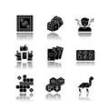 Entertaining games drop shadow black glyph icons set