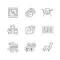Entertaining games pixel perfect linear icons set