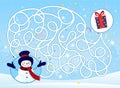 An entertaining maze game for children. Help the snowman find the way to the present. Puzzle for children. Labyrinth on the Royalty Free Stock Photo