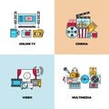 Entertainment, cinema, movie, video vector concept backgrounds