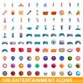 100 entertainment icons set, cartoon style Royalty Free Stock Photo