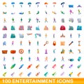 100 entertainment icons set, cartoon style Royalty Free Stock Photo