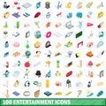 100 entertainment icons set, isometric 3d style Royalty Free Stock Photo