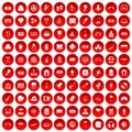 100 entertainment icons set red Royalty Free Stock Photo