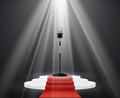 Entertainment industry. Microphone stand on stage round podium. Pedestal platform illuminated ceremony vector