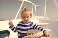 Entertainment jobs. Baby boy enjoy vacation sea cruise ship. Child sailor. Boy sailor travelling sea. Boy sailor striped