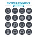 Entertainment linear icons set. Thin outline signs