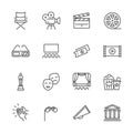 Entertainment and performance line vector icons. Theater and cinema outline symbols