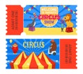 Entertainment show circus ticket to tent design, vector illustration. Carnival performance banner set, retro amusement Royalty Free Stock Photo