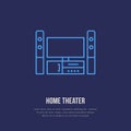 Entertainment system with blank screen flat line icon. Wireless technology, home theater sign. Vector illustration of