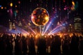 Entertainment themed blurred bokeh background with dynamic light sources and iconic symbols