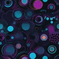 Enthralling maximalist pattern with blue and purple circles on black