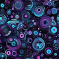 Enthralling maximalist pattern with blue and purple circles on black