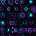 Enthralling maximalist pattern with blue and purple circles on black