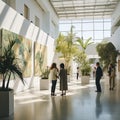 Enthralling Modern Art Gallery: Visitors Immersed in Contemporary Masterpieces Royalty Free Stock Photo