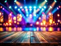 Enthralling Neon Glow Stage An Empty Show Scene Under a Dark Abstract Night Sky Captured with Bokeh Magic