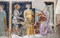 Enthroned Madonna and Child, Saint George, a Saint and a worshipper Knight Royalty Free Stock Photo