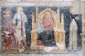 Enthroned Madonna and Child, Saints Catherine, George, Peter the Martyr and a worshipper Knight