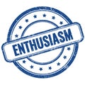 ENTHUSIASM text on blue grungy round rubber stamp