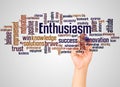 Enthusiasm word cloud and hand with marker concept Royalty Free Stock Photo
