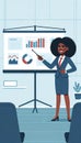 Enthusiastic African American Businesswoman Giving Presentation with Infographic on Projector Screen AI Generated Royalty Free Stock Photo