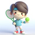 Enthusiastic character poised for tennis