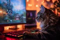 An Enthusiastic Feline Gamer Fully Absorbed In Gaming On A Pc Setup