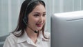 Enthusiastic female operator provide helpful customer service to customer. Royalty Free Stock Photo