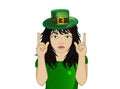 Enthusiastic girl in hat for St. Patrick`s Day holiday.