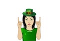 Enthusiastic girl in hat for St. Patrick`s Day holiday.