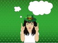 Enthusiastic girl in hat for St. Patrick`s Day holiday.